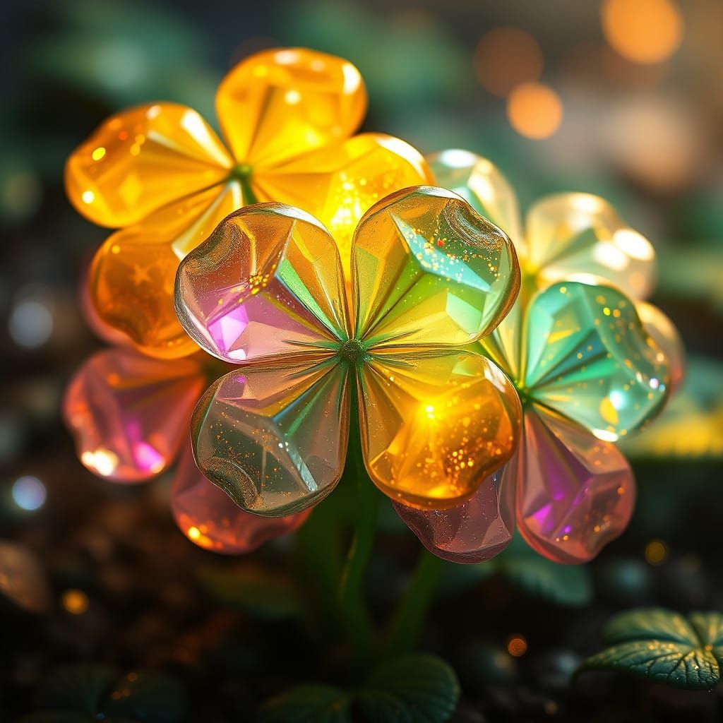 Mystical Crystal Four Leaf Clovers in Vibrant Hues