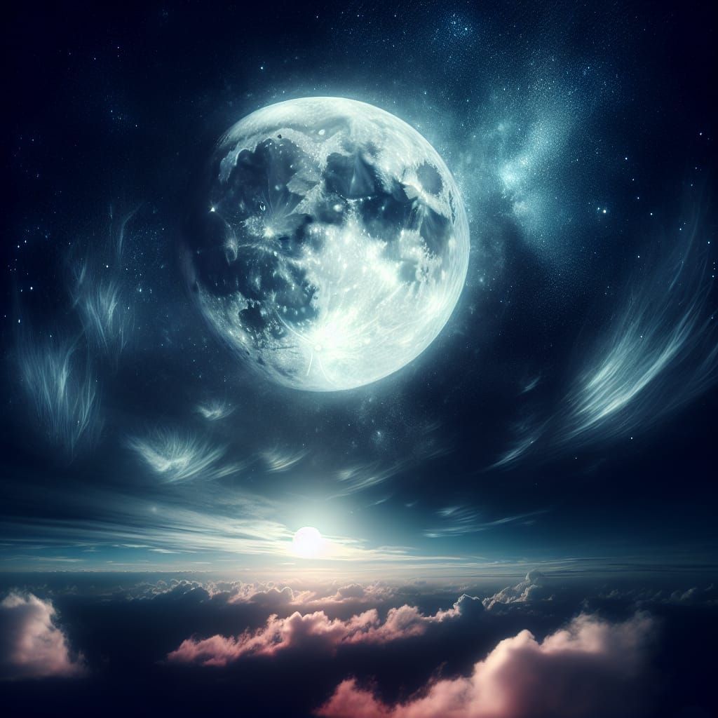 Detailed Full Moon Shines in Night Sky