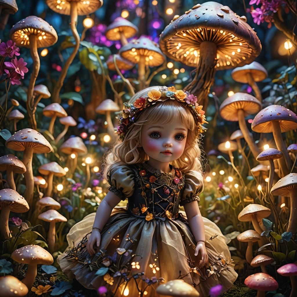 Baby Doll in Vibrant Garden of Lights