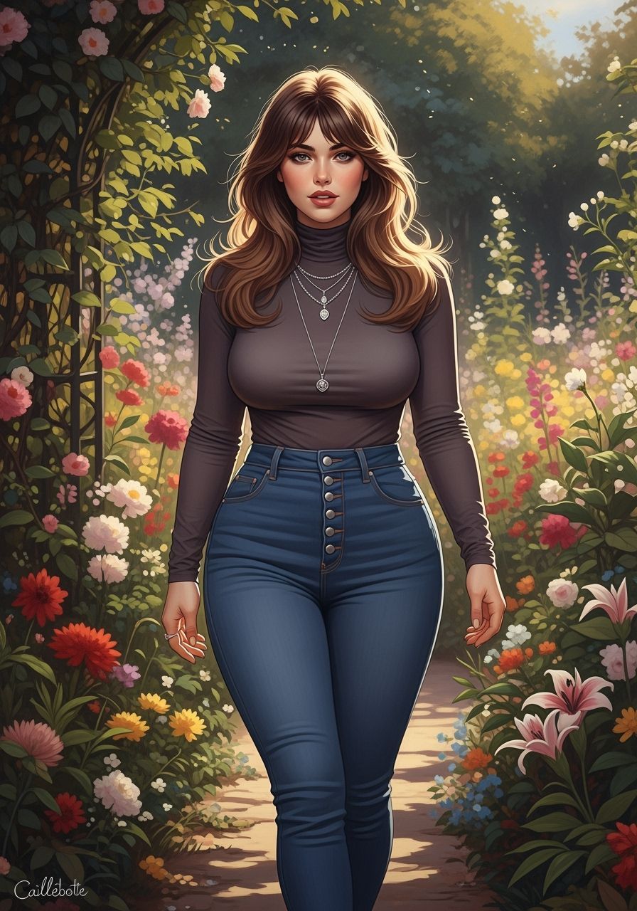 Woman in Lush Garden, Impressionist Style