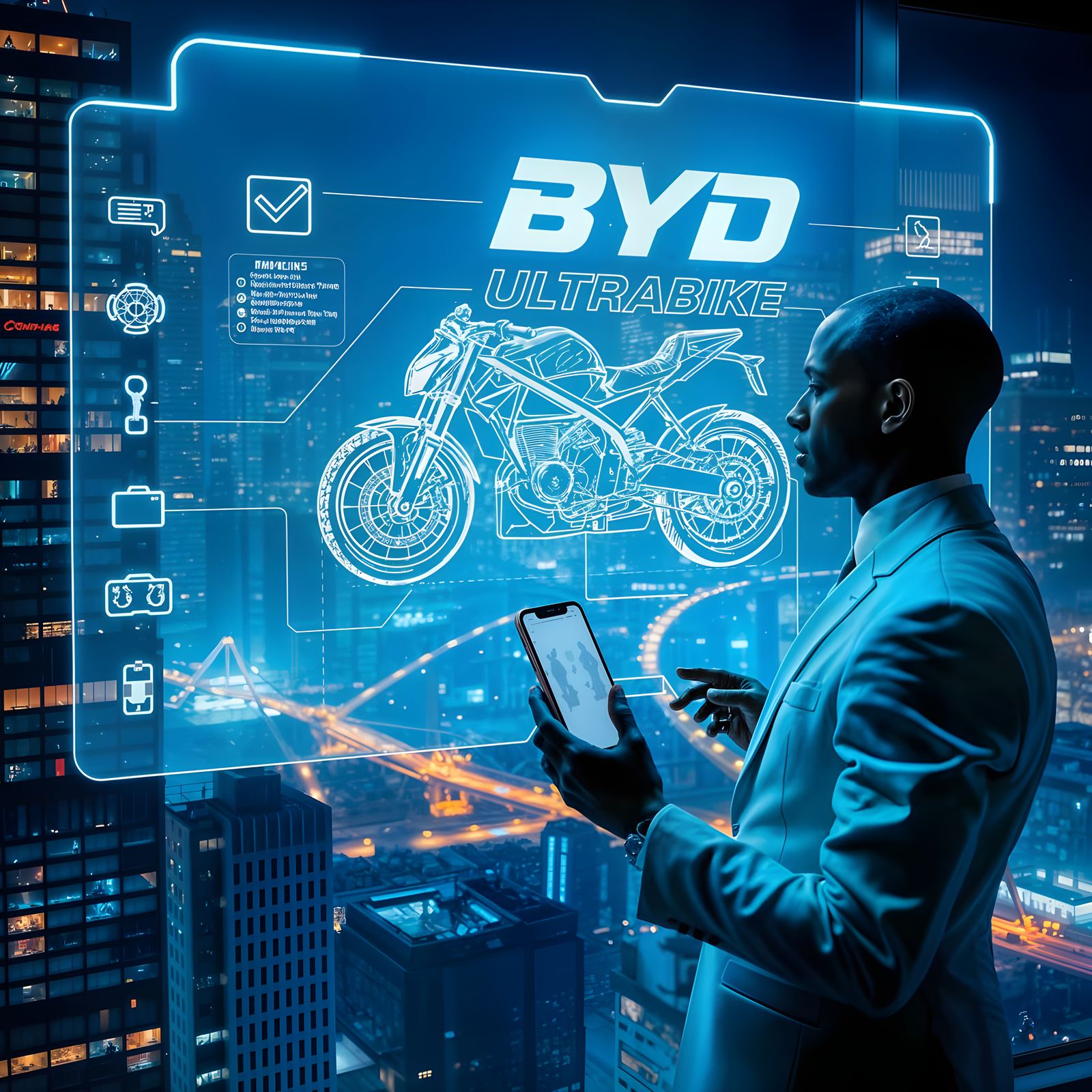 Futuristic Studio: Electric Motorbike Blueprint in Cyberpunk...