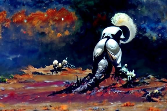 Android on Alien Planet in Frazetta Style