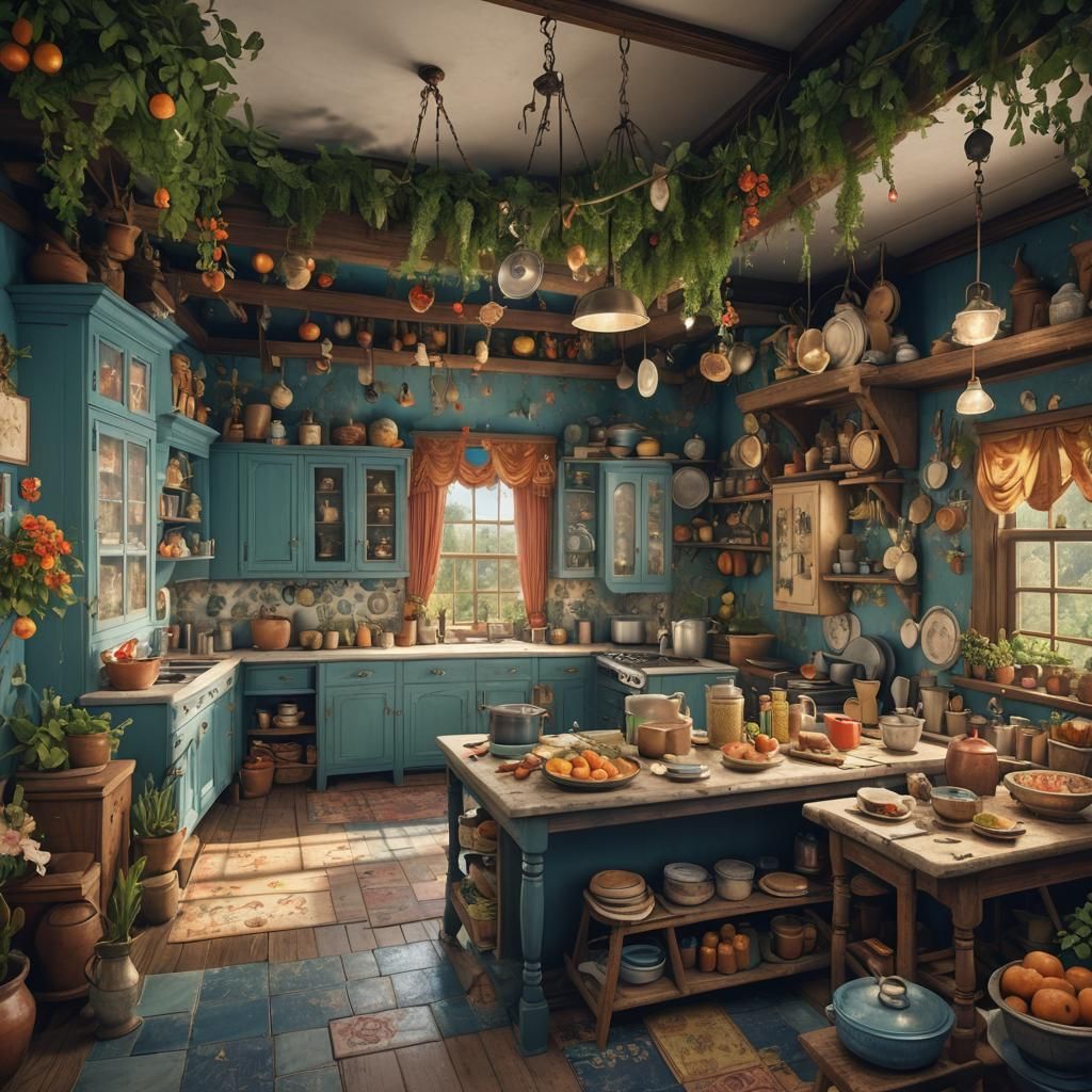 Queen in Kitchen, Detailed Matte Painting