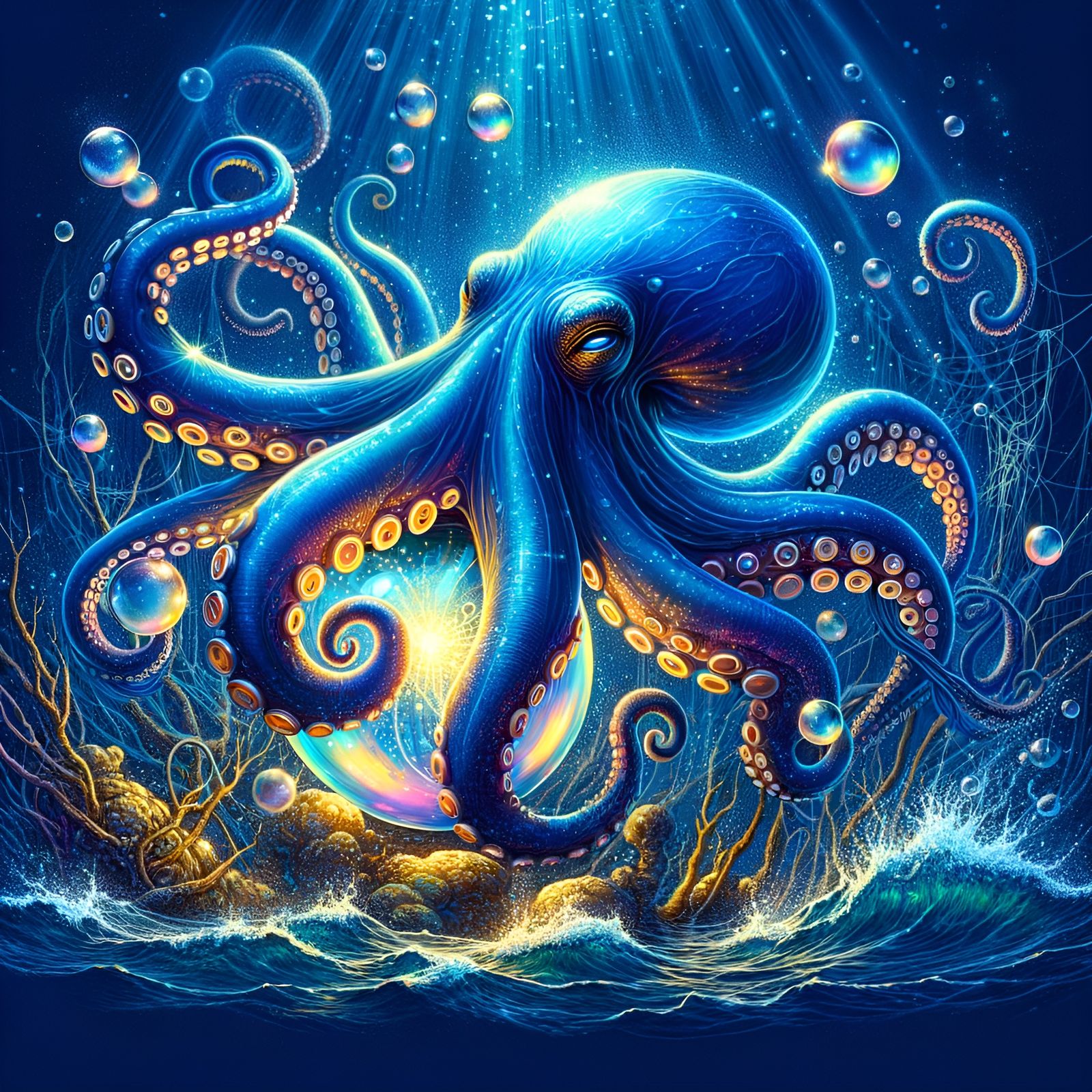 Octopus Swims in Ocean: Mascot Illustration