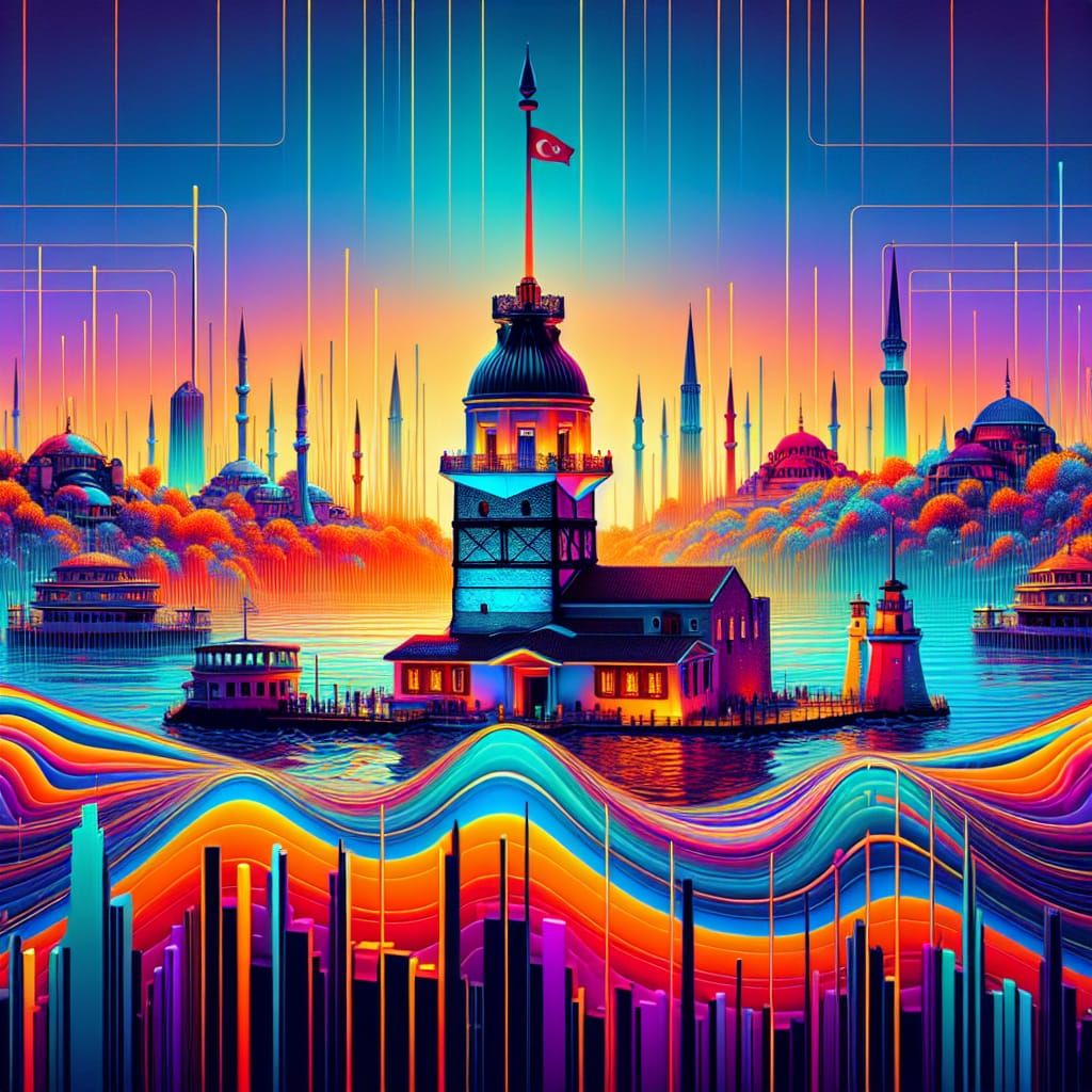 Istanbul Cityscape with Gravitational Waves, Expressionist S...