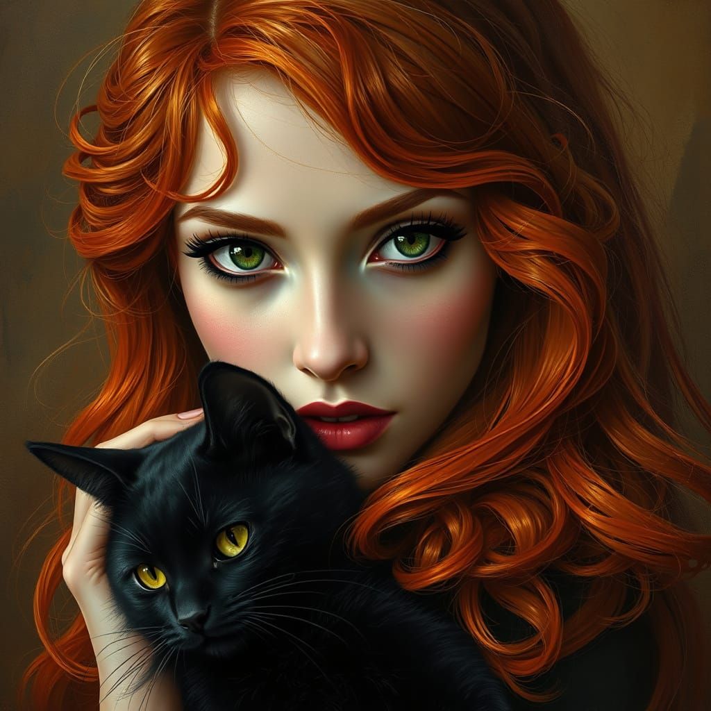 a beautiful artwork in the style of Gustav Klimt depicting a woman with large green eyes, long eyelashes, flowing curls ...