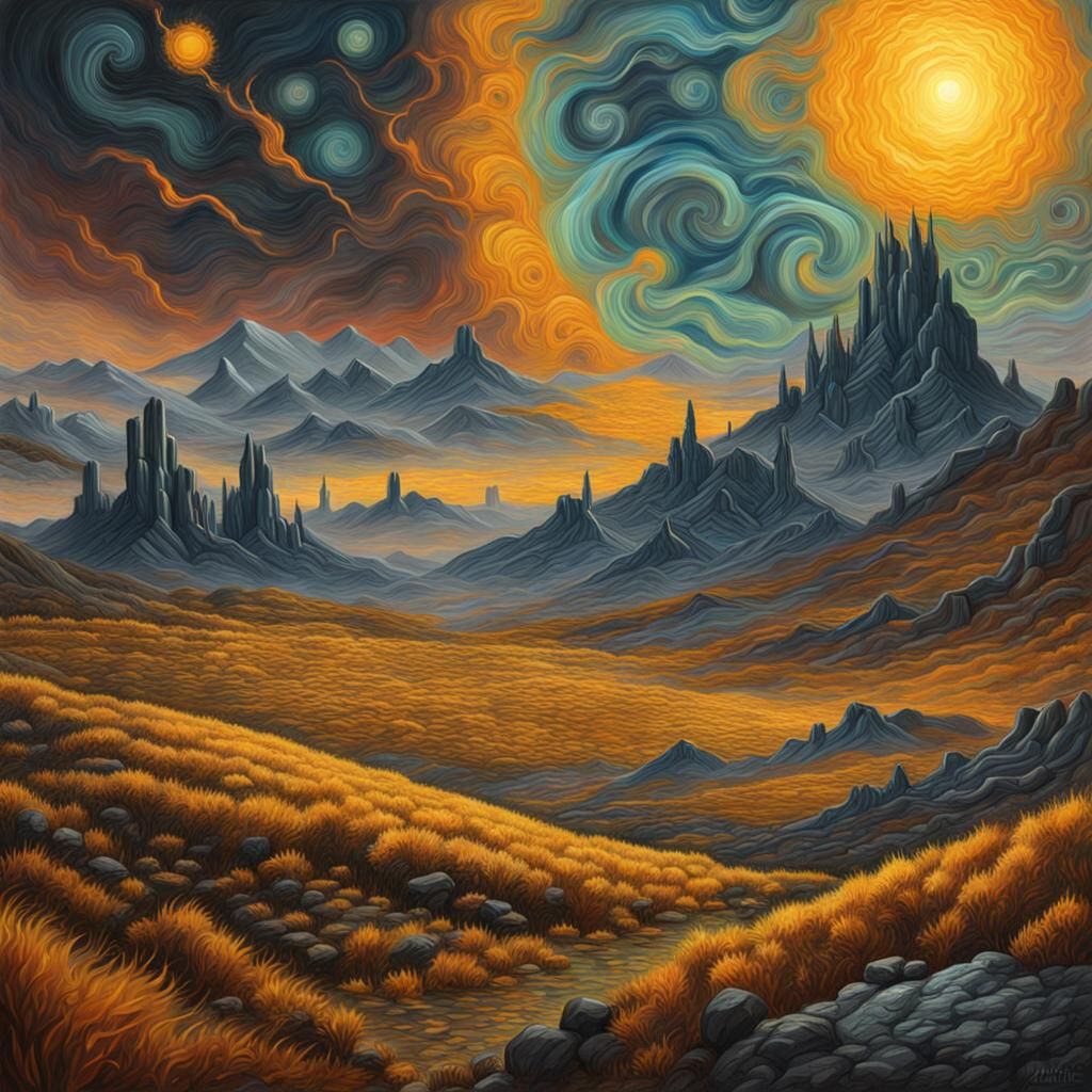 Cyberpunk Landscape in Van Gogh Oil Painting Style