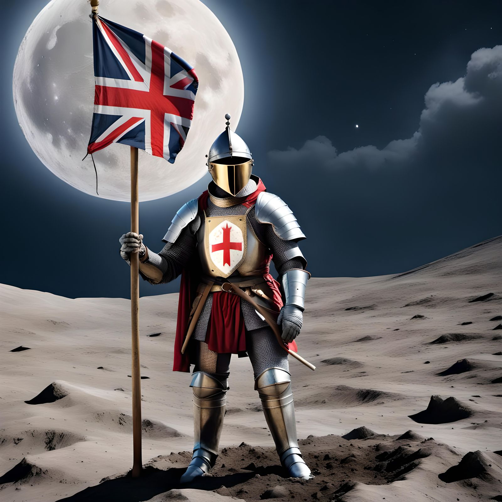 Medieval Knight Plants Flag on the Moon
