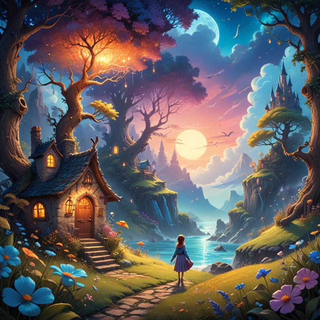 Enchanting Whimsical Fantasy Illustration in Storybook Style