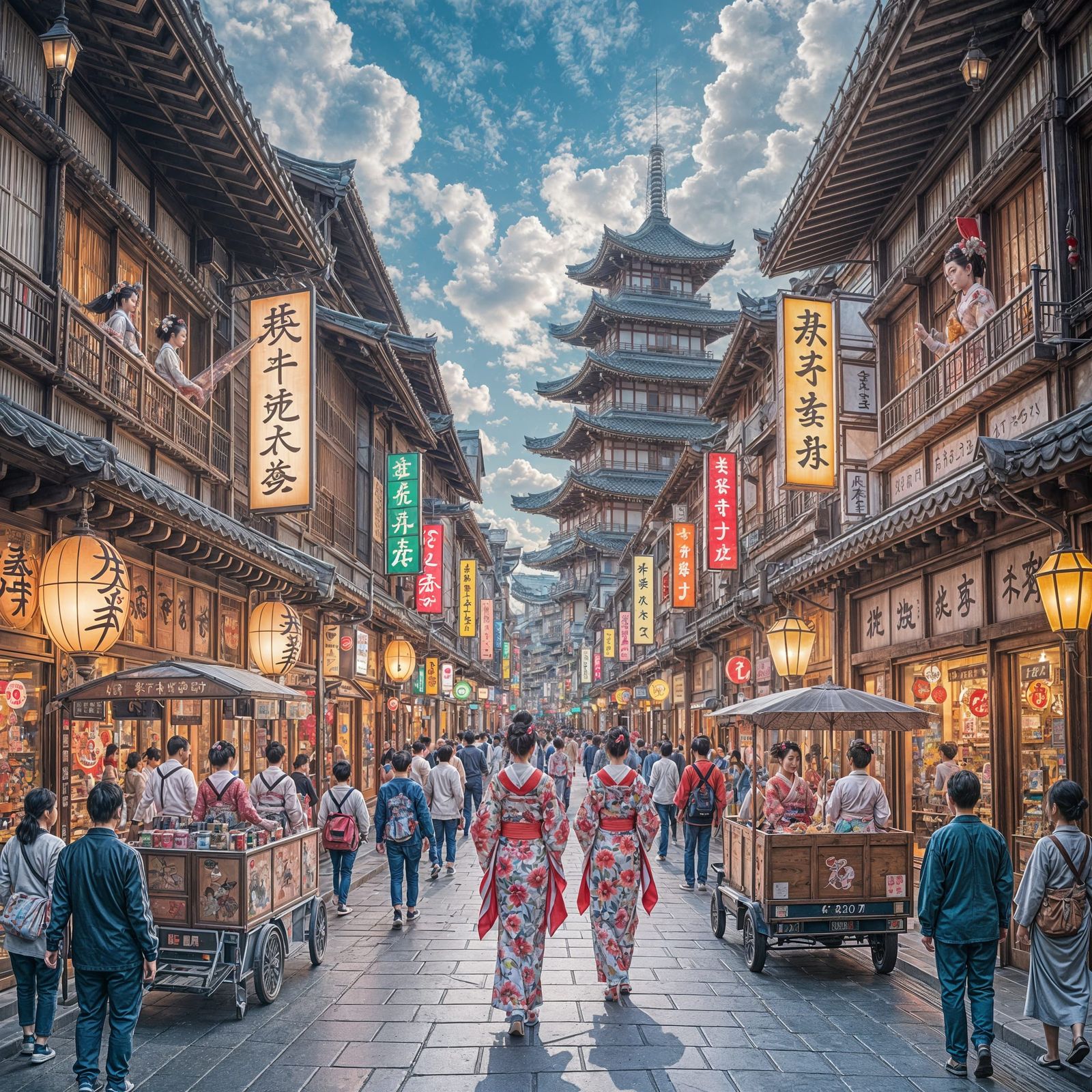 Japanese Entertainment District with Holographic Geishas