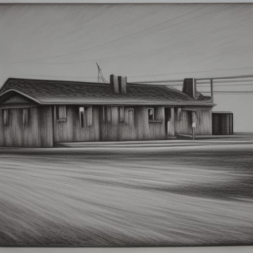 Creepy Motel in Hyperdetailed Charcoal Drawing