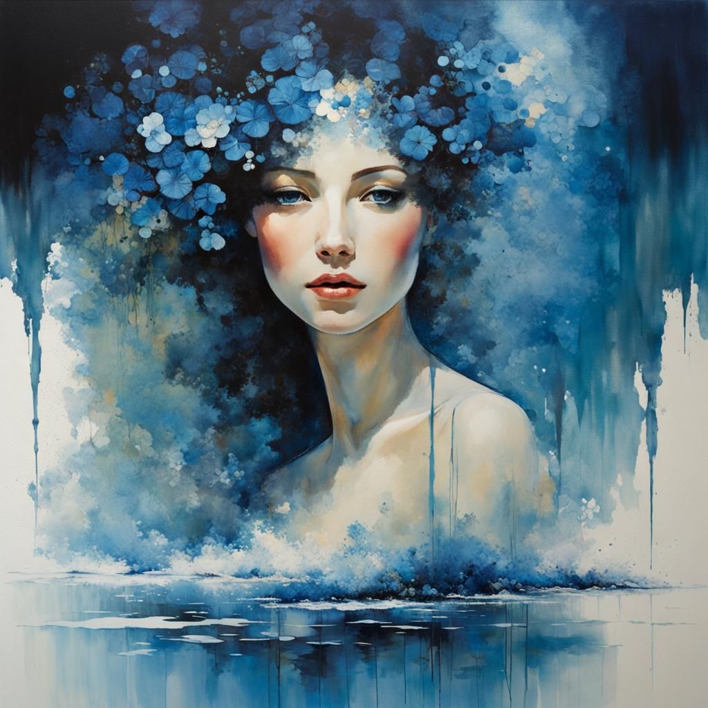 Detailed Water Reflections in Art Brut Style