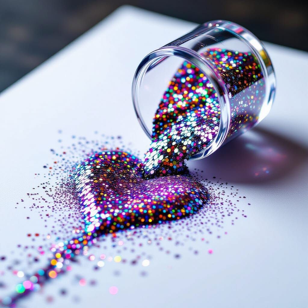 Vibrant Glitter Spills Forming Heart on Paper