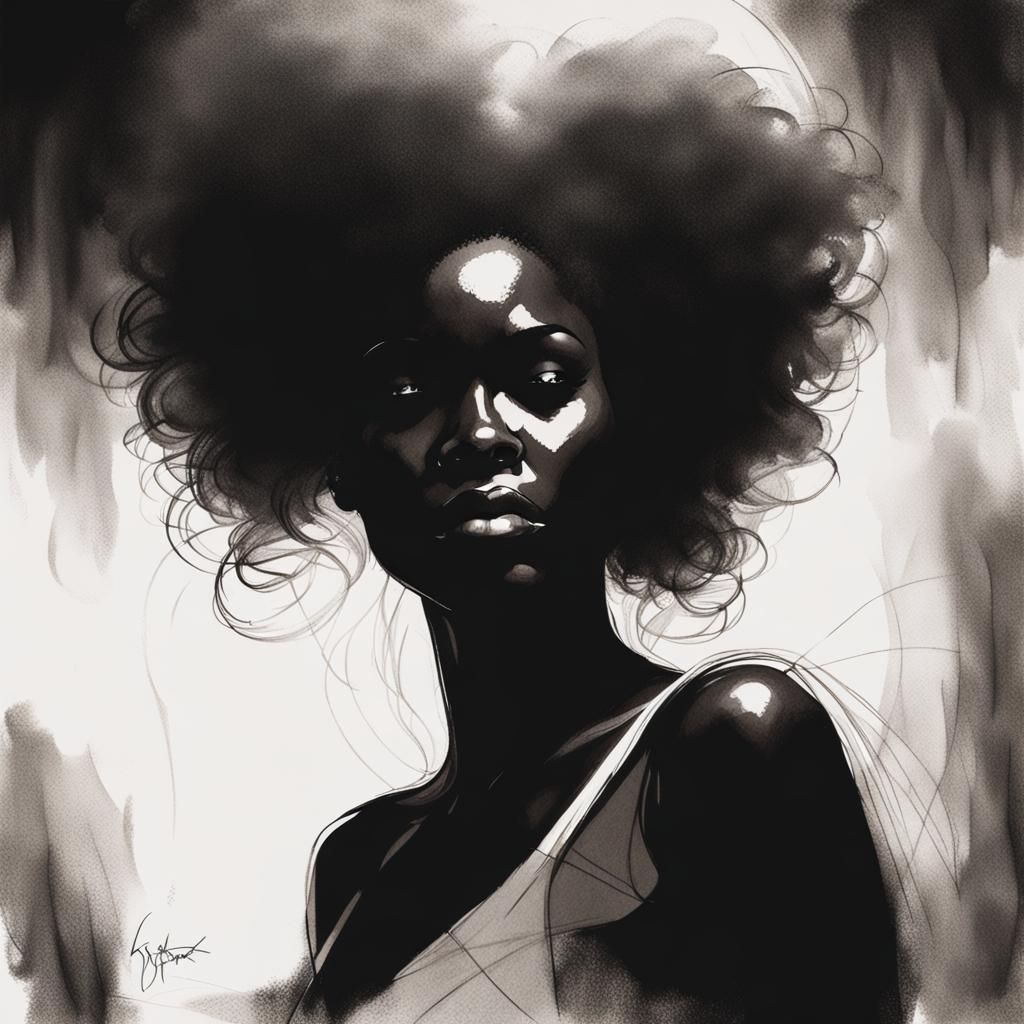 Dark Silhouette with Wild Hair, Digital Sketch