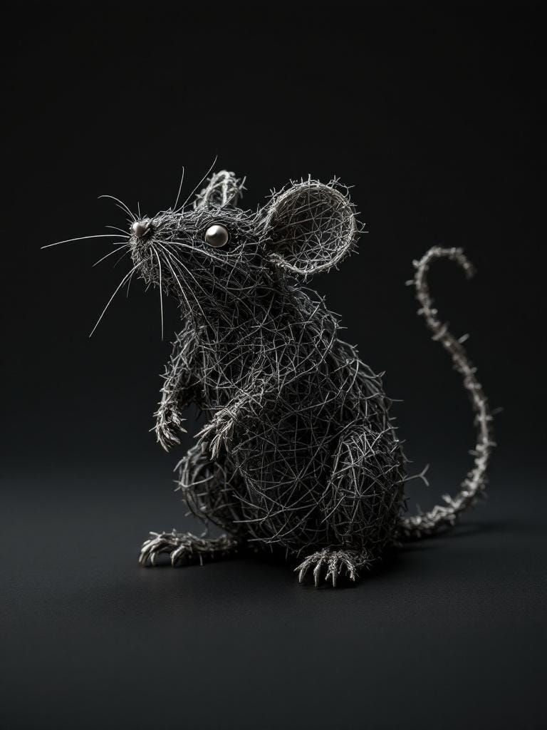 Barbed Wire Mouse Sculpture in Studio Lighting