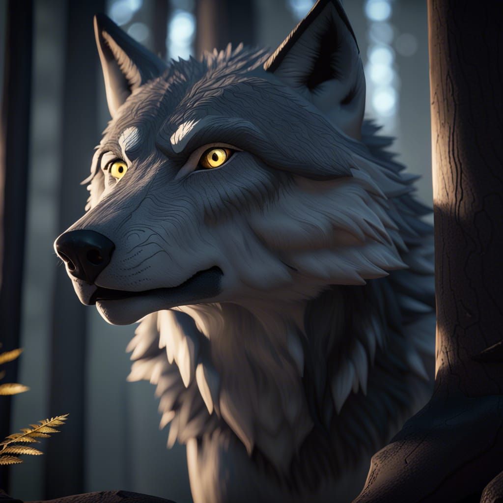 Grey Wolf in Forest: 3D Game Cinematic Graphics