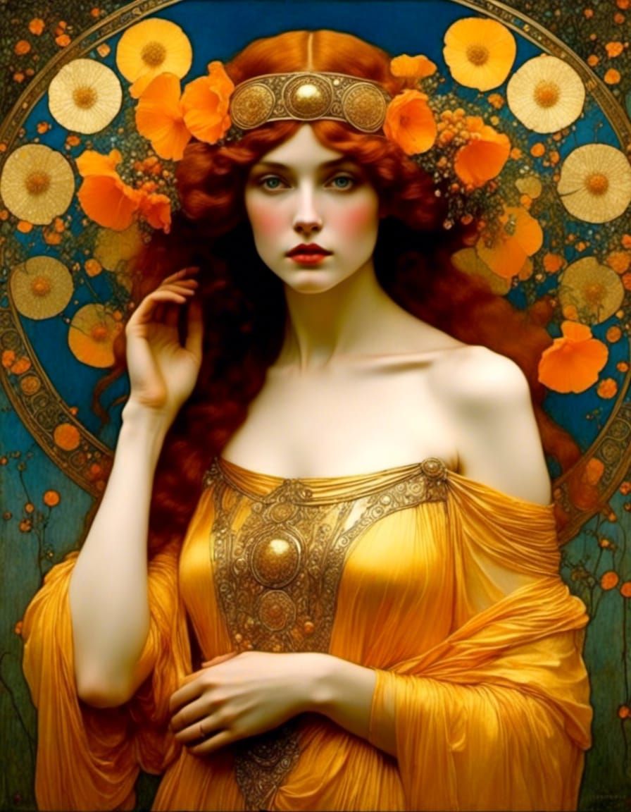 Golden Grecian Splendor in Art Nouveau Style