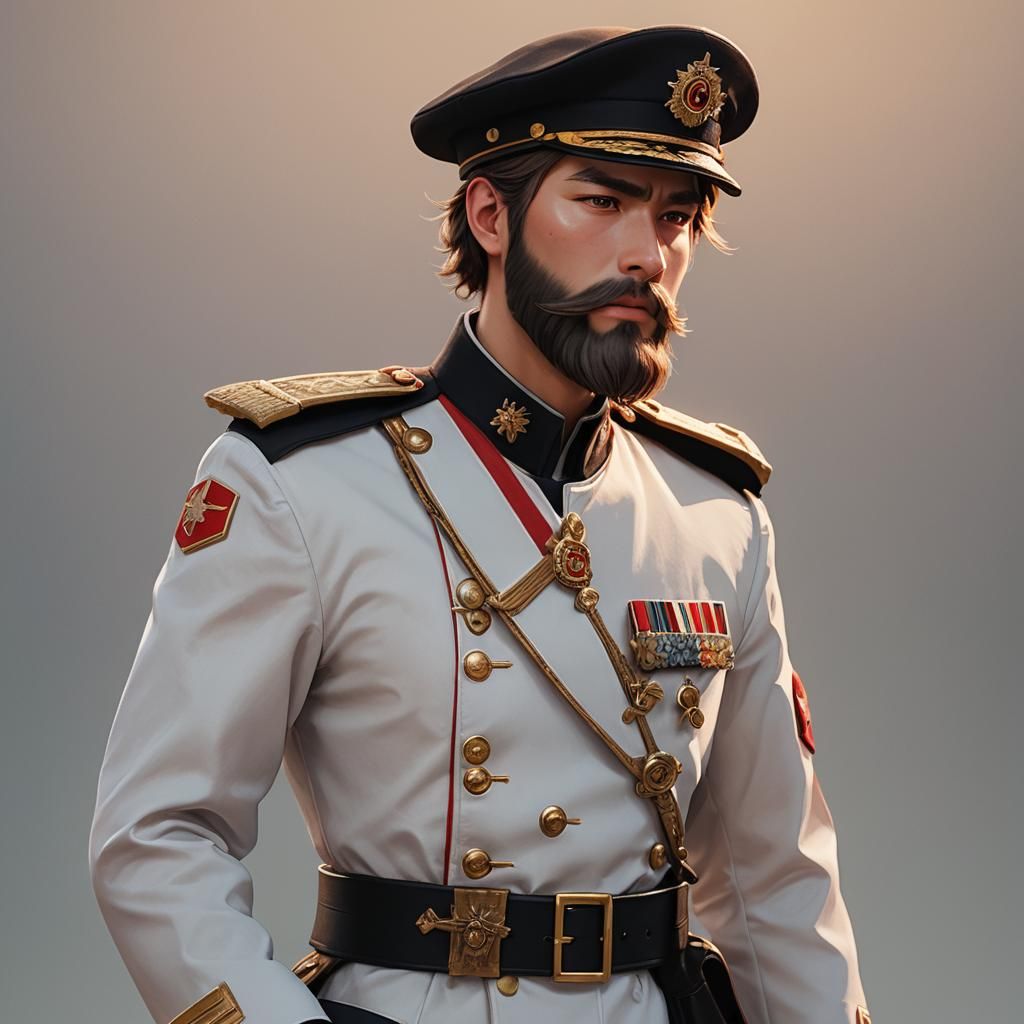 Man in Military Uniform: Realistic 3D Anime Art