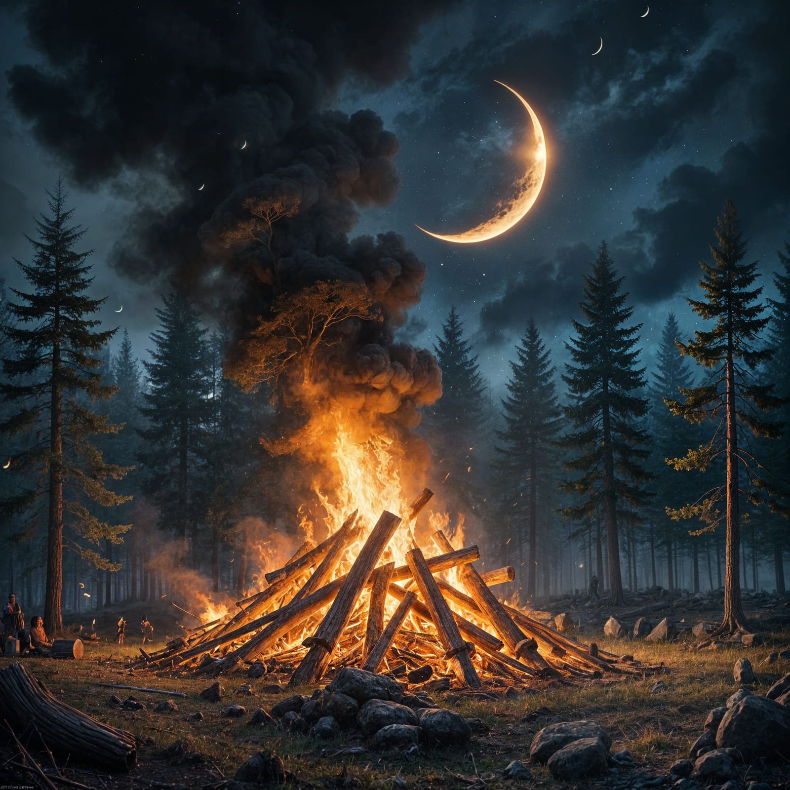 Ancient Pagan Bonfire Ignites Under Crescent Moon