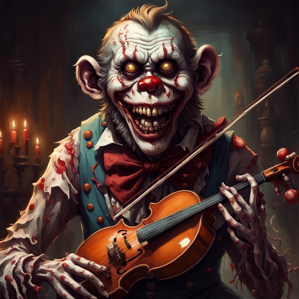Zombie Monkey Clown Fiddle Player: Horror Concept Art