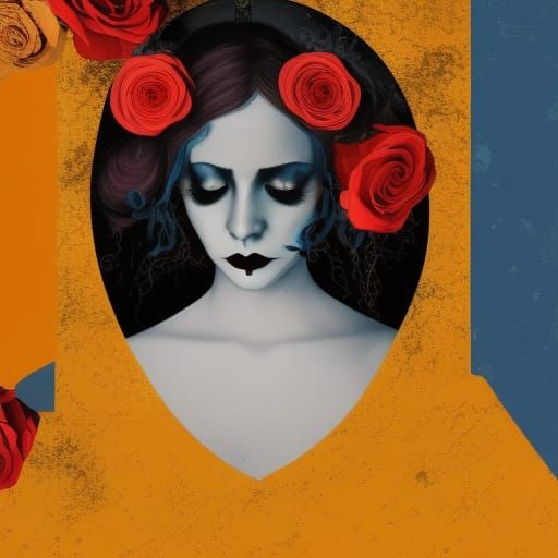 Eerie Gothic Woman with Roses in Victorian Style