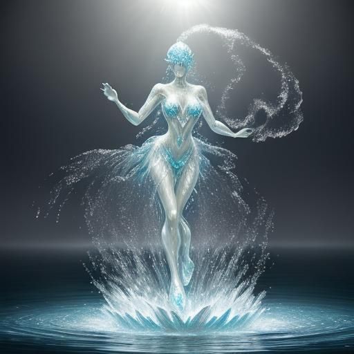 Elegant Water Woman Emerges from Fountain Spray