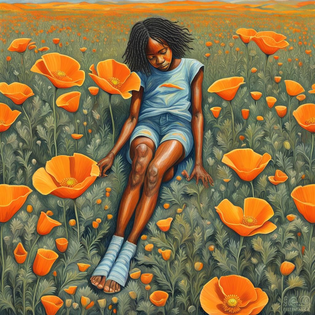 Detailed California Poppies Field: Visionary Art Style