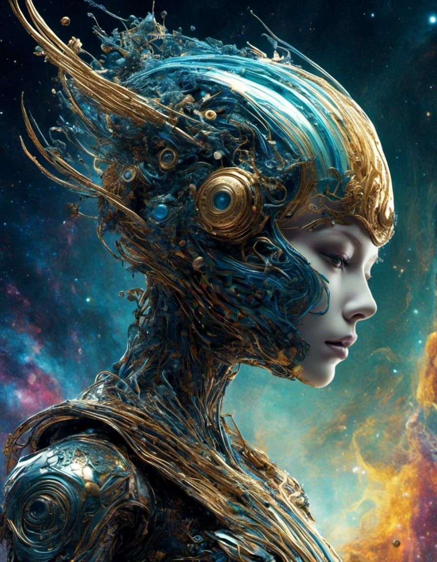 Cosmic Galaxy Statue Chibi Bobblehead in Digital Painting St...