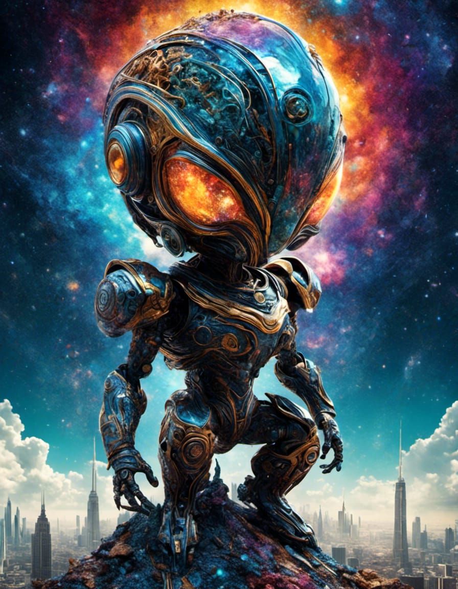 Cosmic Galaxy Statue: Digital Art Bobblehead