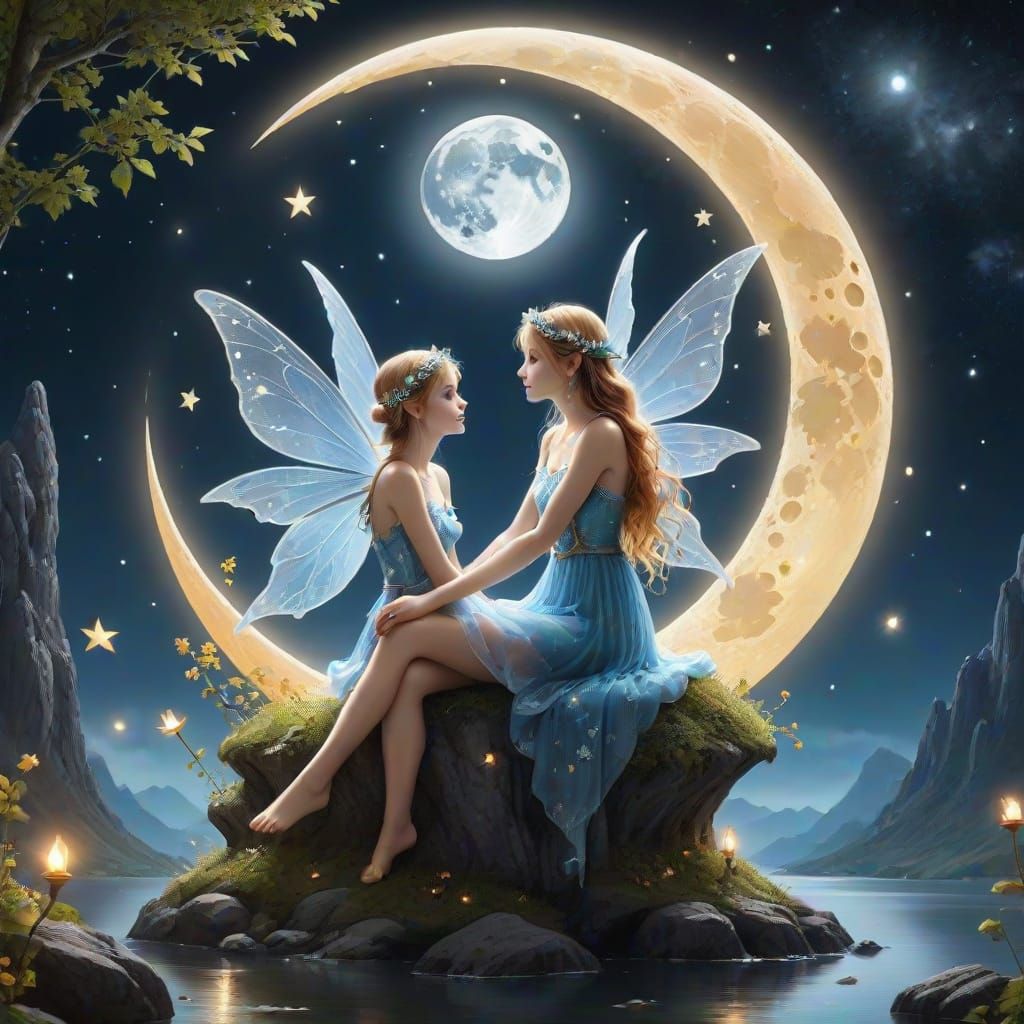 Lunar Fairy Sits Serenely in a Glowing Orb