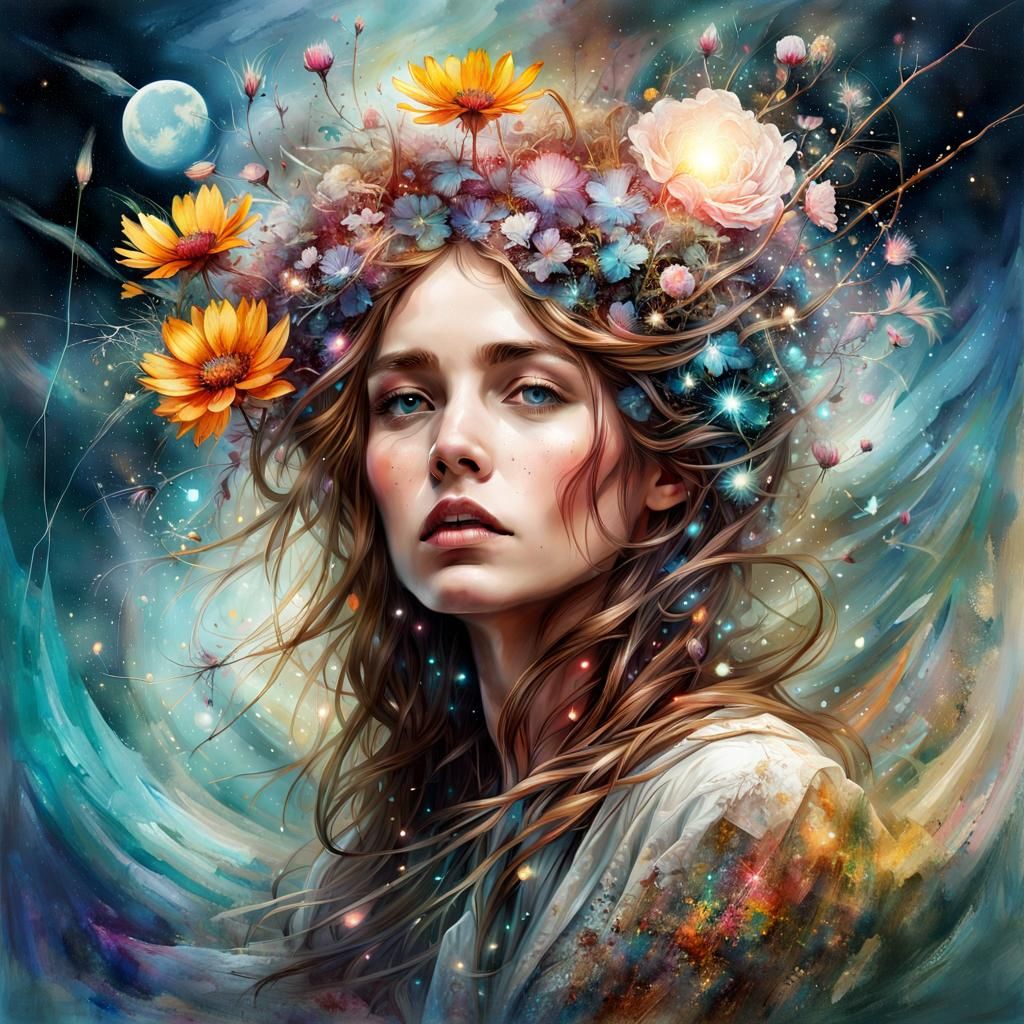 Luminous Watercolor Galaxy: A Fantasy Dreamscape