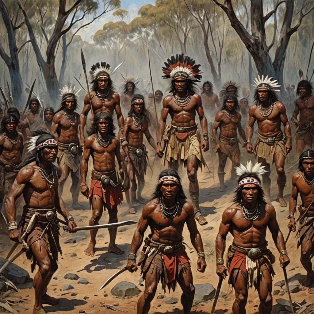 Aboriginal Warriors as Oil Painting