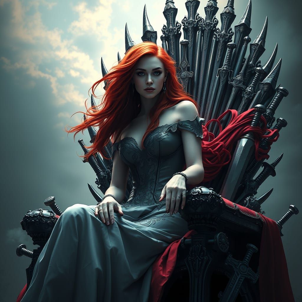 Lady Death on Sword Throne in Digital Art Style