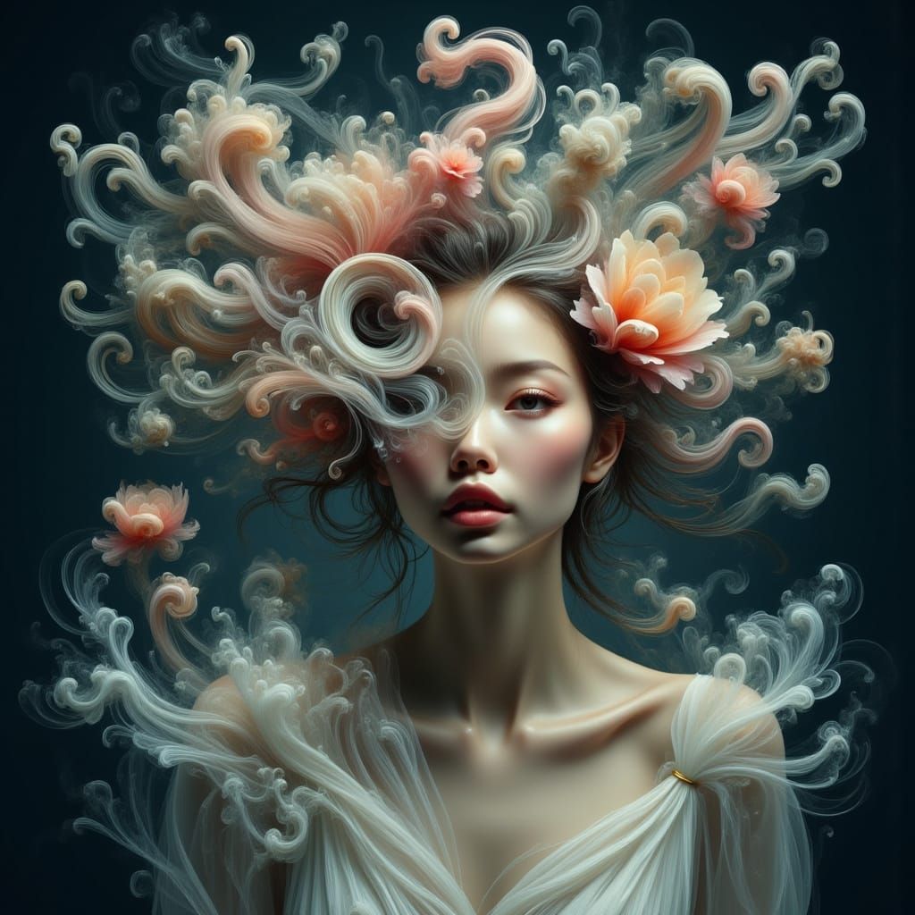 Ethereal Woman with Tentacles in Biomechanical Style