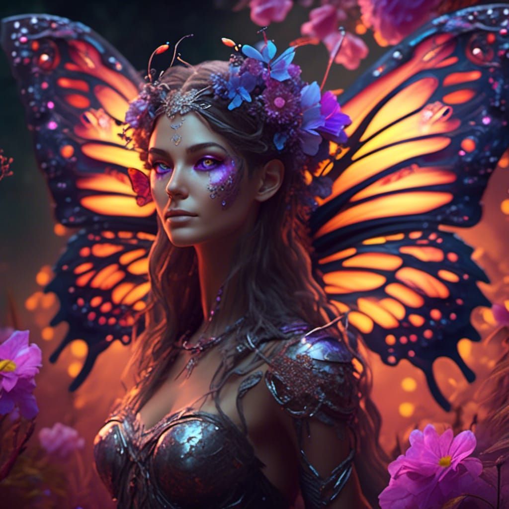 Butterfly Fairy with Crown in Fantasy Style