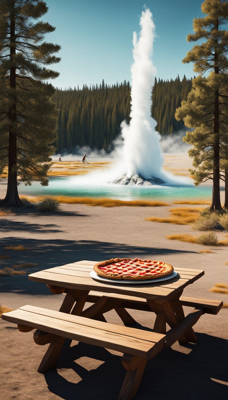 Surreal Cherry Pie Landscape in Whimsical Watercolor Style