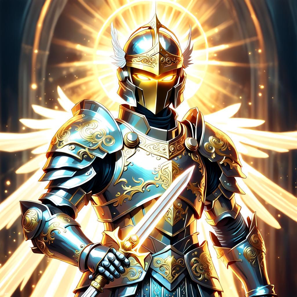 Radiant Holy Knight in Ornate Armor, Anime Style