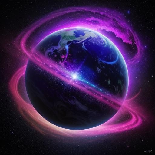 Holographic Purple Planet in Cosmic Astral Illustration