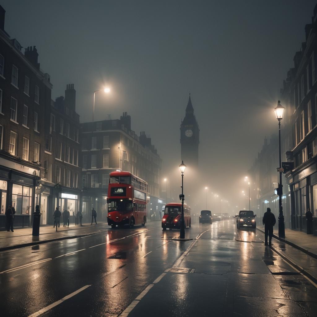 Foggy London Street at Night in 4K