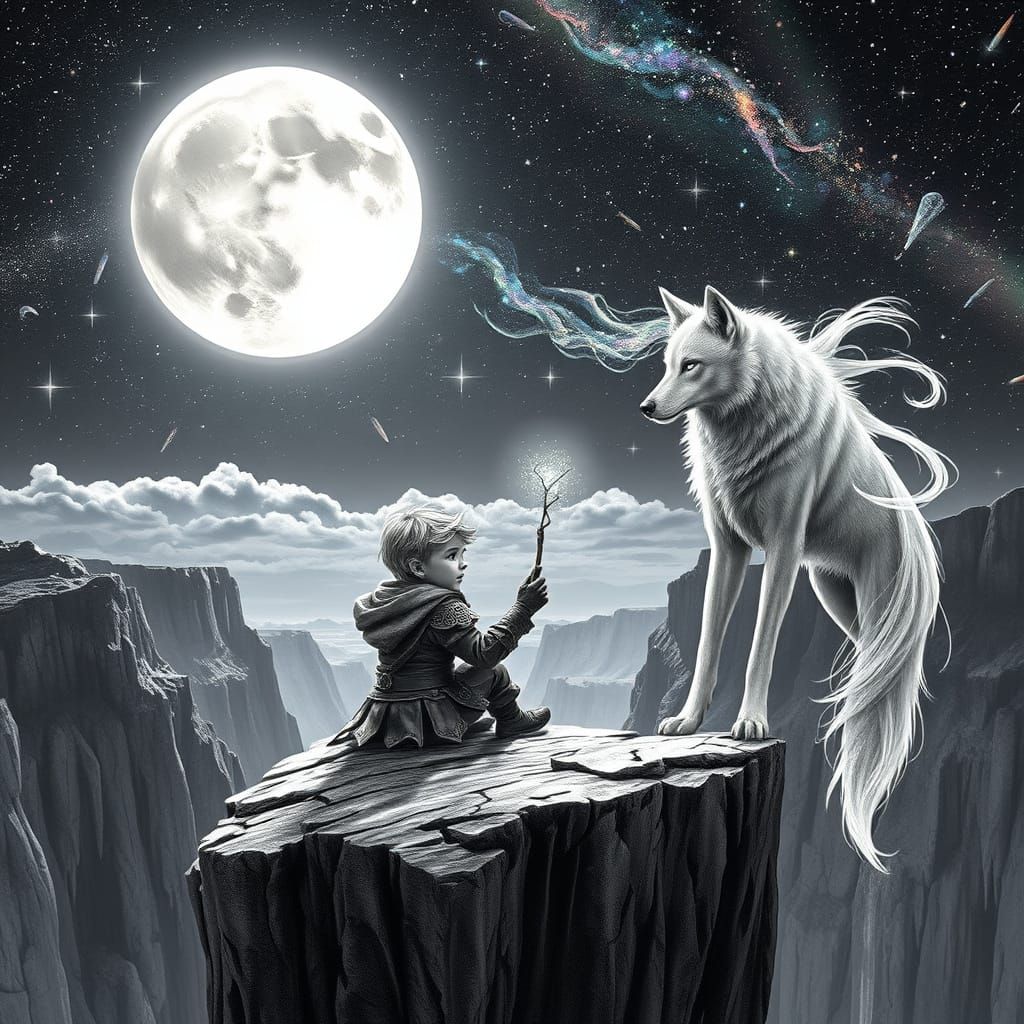 Starlight Wanderer in Cosmic Armor Amidst a Celestial Landsc...