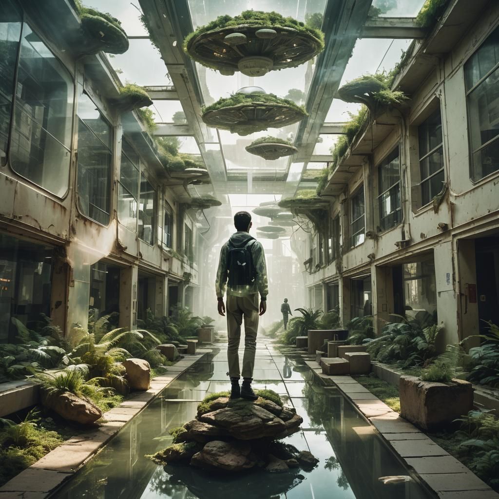 Surreal Alien Levitation in Double Exposure