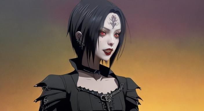 Vampire Anime Girl in Lacey Dress, Detailed Matte Painting