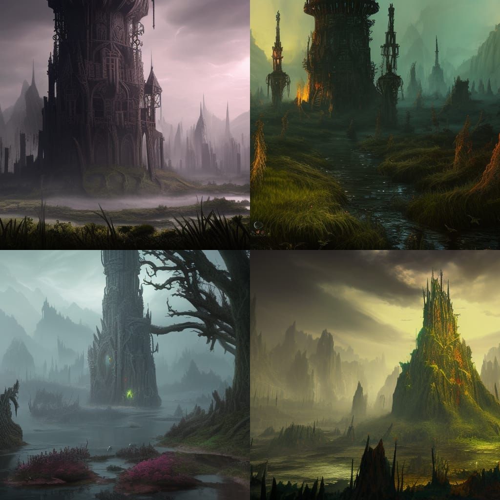 Black Tower in Toxic Swamp: Fantasy Concept Art
