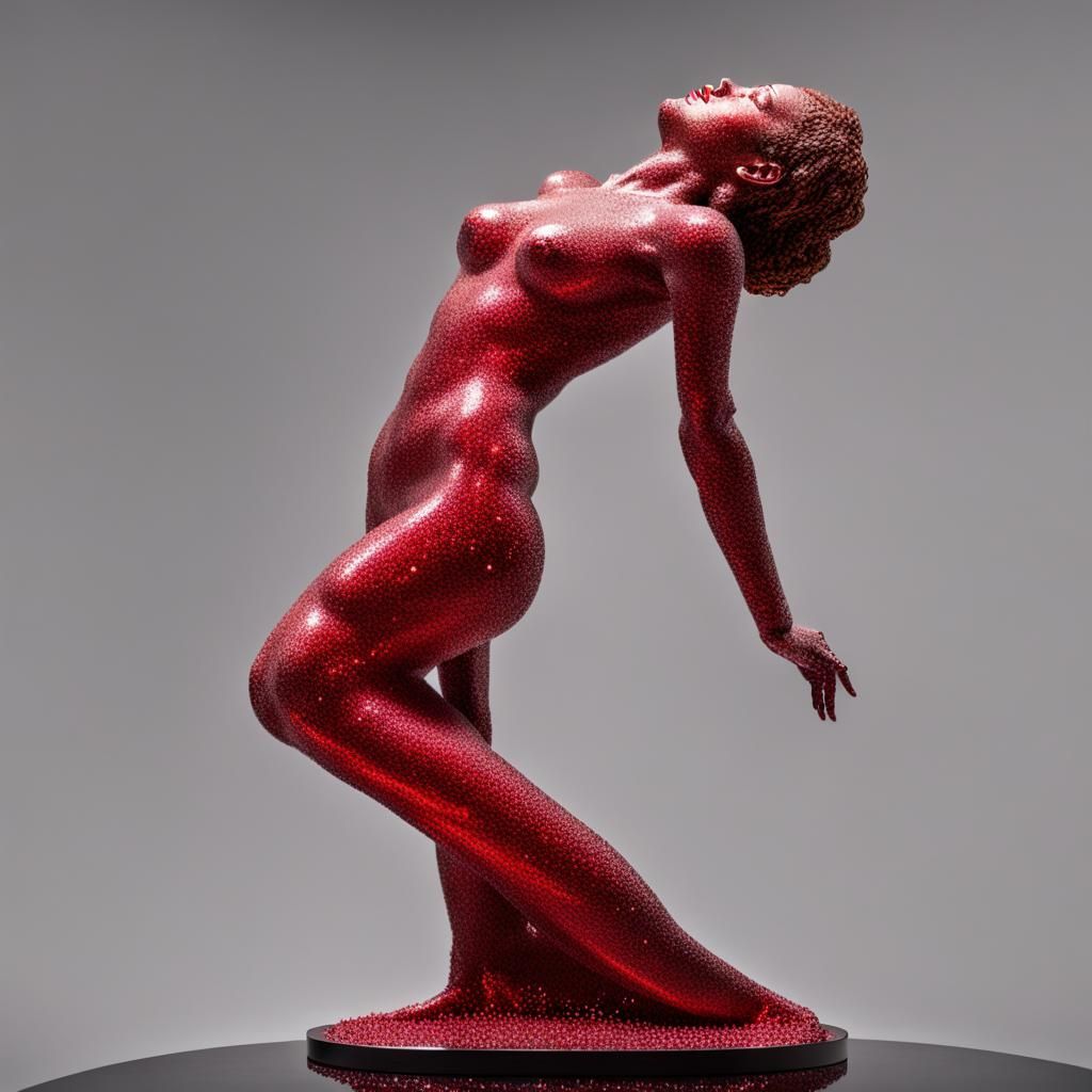Red Glass Female Sculpture with Glitter