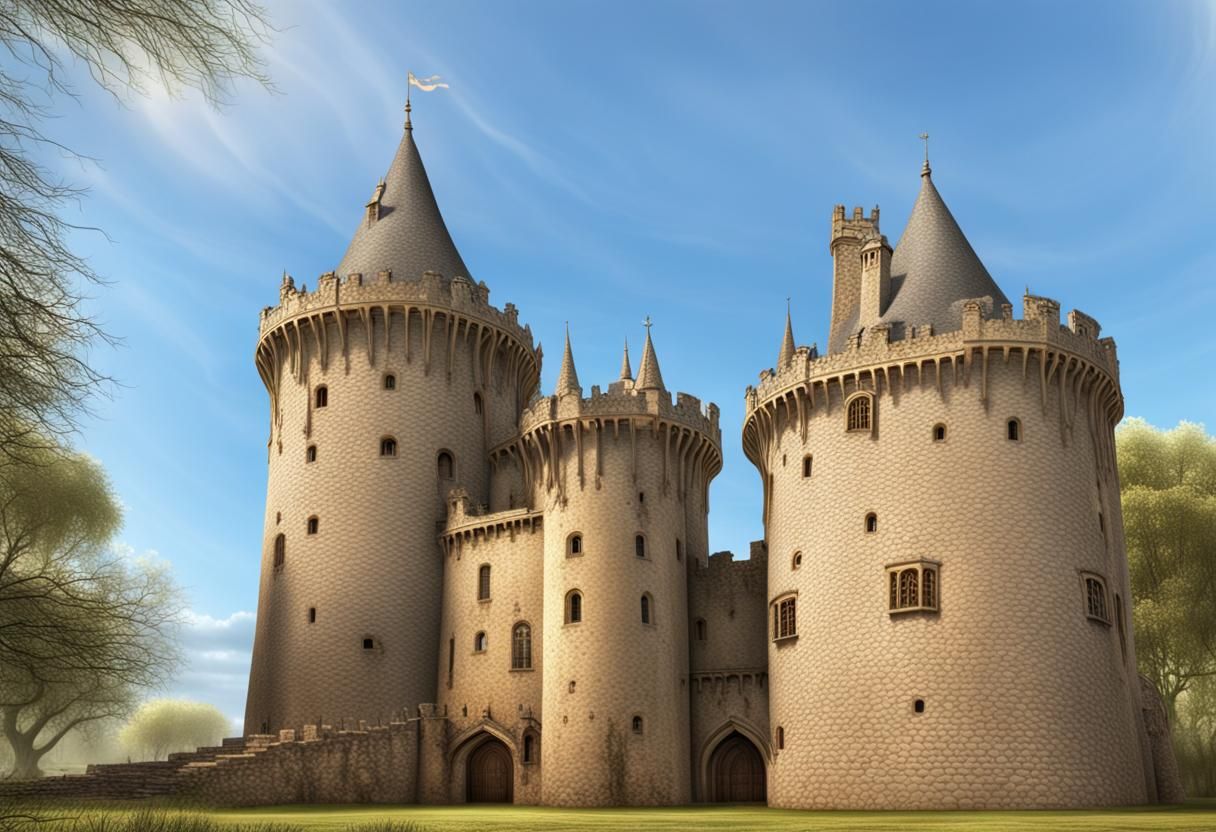 Medieval Castle with Willow Trees Digital Painting