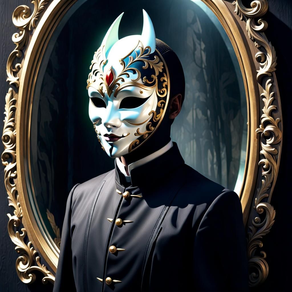 Enigmatic Mask Reflecting Inner Turmoil