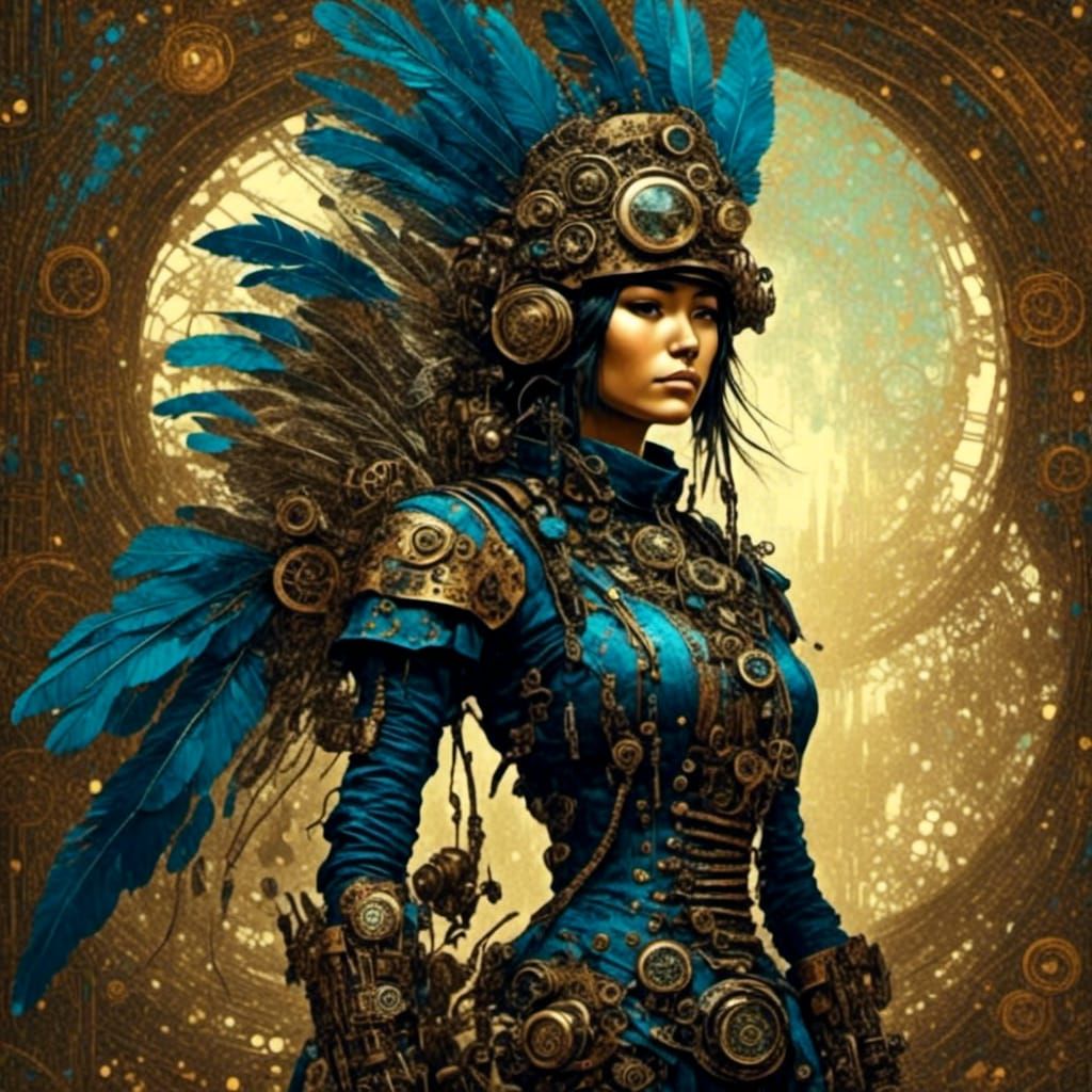 Steampunk Native American Warrior with Mechanical Feathers