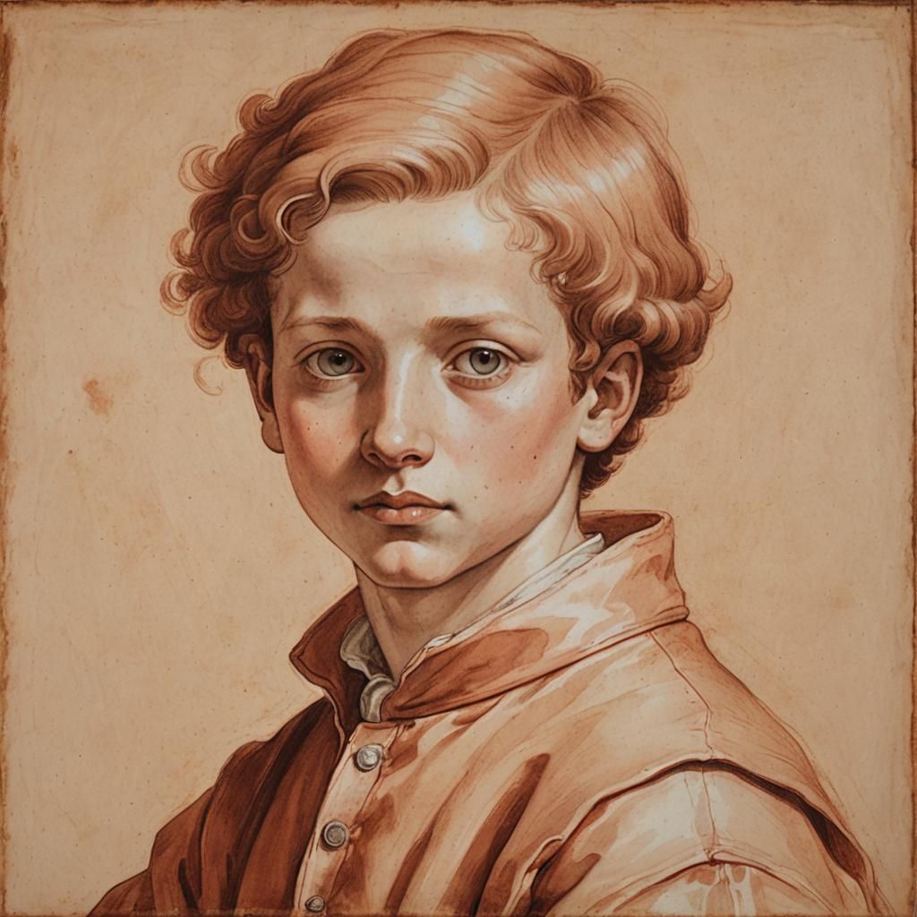 Boy's Portrait in Sanguine, Renaissance Style