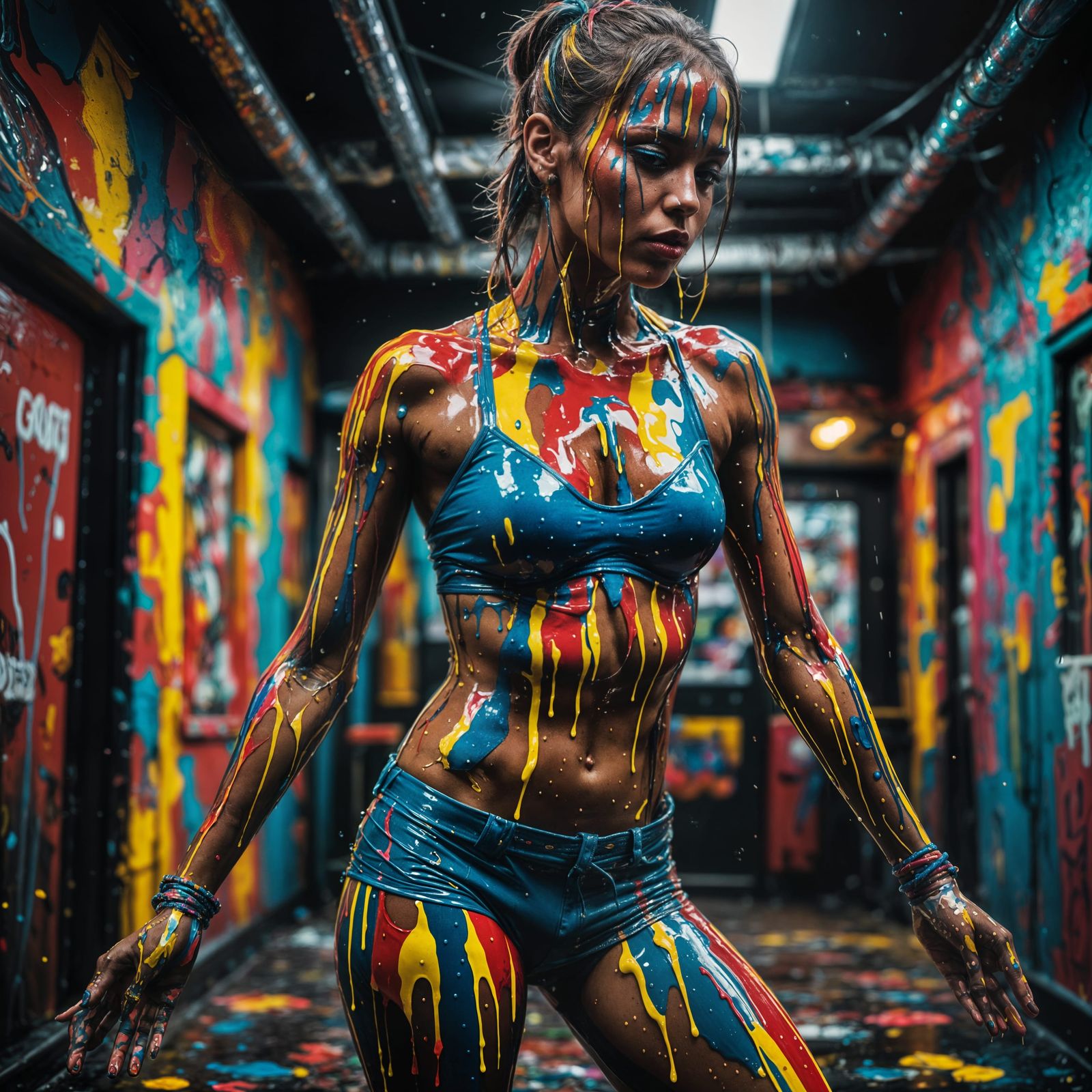 Gogo Dancer in Vibrant, Dripping Paintwork