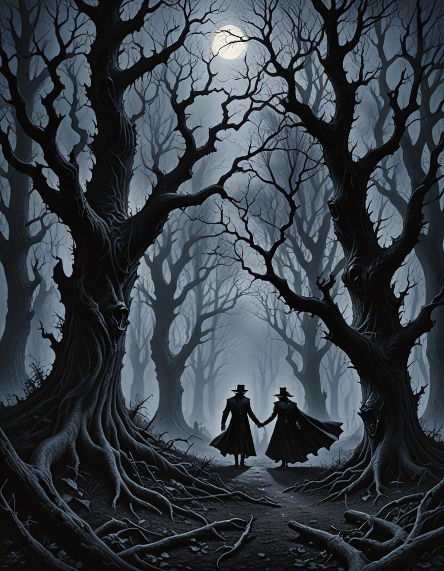 Vampire Couple Dancing in Spooky Forest